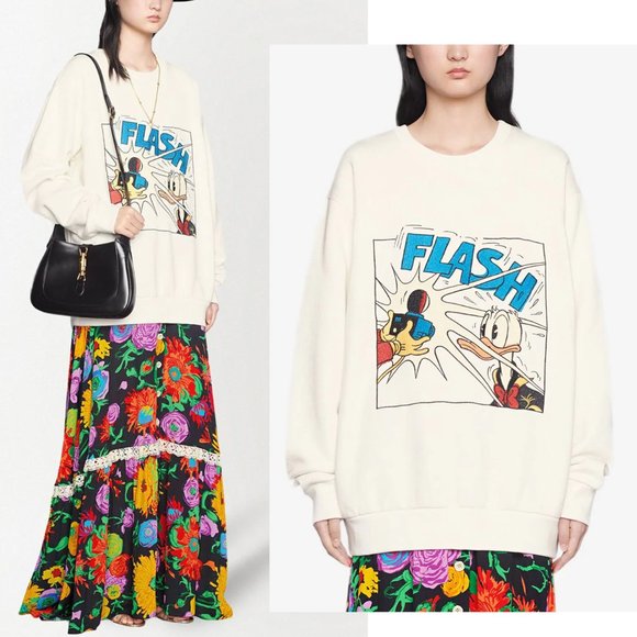 GUCCI SWEATSHIRT DISNEY DONALD DUCK WHITE COTTON PULLOVER $1,300 sz M MEDIUM - Picture 1 of 11